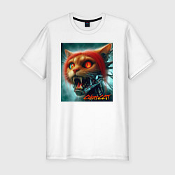 Футболка slim-fit Super cyber red cat - ai art fantasy, цвет: белый