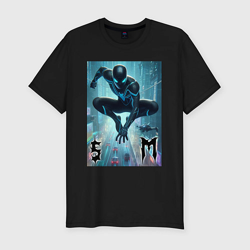 Мужская slim-футболка Spider-man neon glow / Черный – фото 1