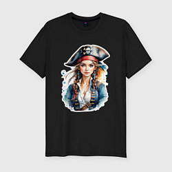 Футболка slim-fit Девушка пиратка, цвет: черный