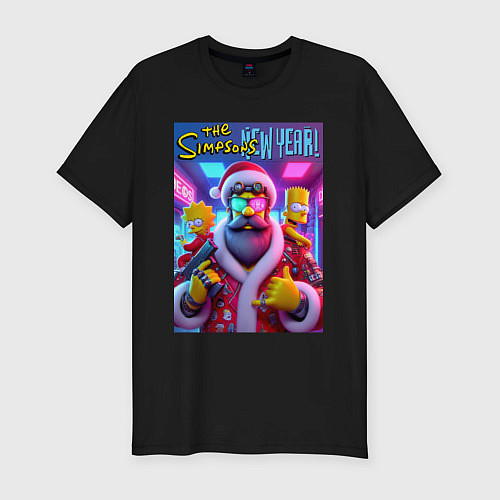 Мужская slim-футболка Simpsons new year - ai art fantasy / Черный – фото 1