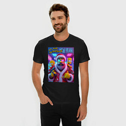 Футболка slim-fit Simpsons new year - ai art fantasy, цвет: черный — фото 2