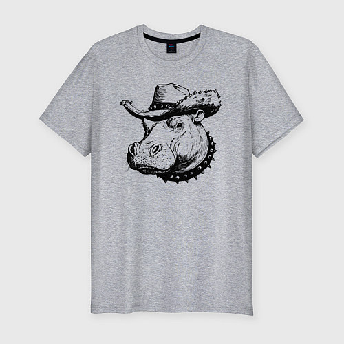 Мужская slim-футболка Бегемот ковбой / Меланж – фото 1