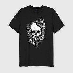 Мужская slim-футболка Змея на черепе с цветами