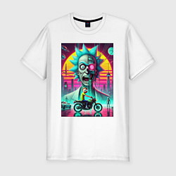 Мужская slim-футболка Кибер Рик и Морти на мотоцикле