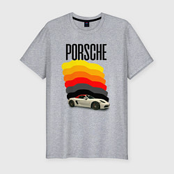 Футболка slim-fit Автомобиль Porsche на фоне флага ФРГ, цвет: меланж