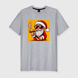 Мужская slim-футболка Санта Клаус курит
