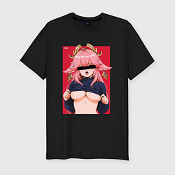 Мужская slim-футболка Яэ Мико в стиле 80х - Геншин Импакт