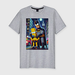 Футболка slim-fit Batsimpson with son Bart - ai art fantasy, цвет: меланж