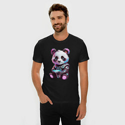 Футболка slim-fit Funny panda - cyberpunk fantasy, цвет: черный — фото 2