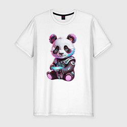 Футболка slim-fit Funny panda - cyberpunk fantasy, цвет: белый