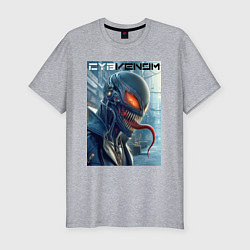 Мужская slim-футболка Перерождение ядовитой слизи в киберпанк - Веном