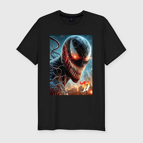 Мужская slim-футболка Ужасный Веном - неоновое свечение / Черный – фото 1