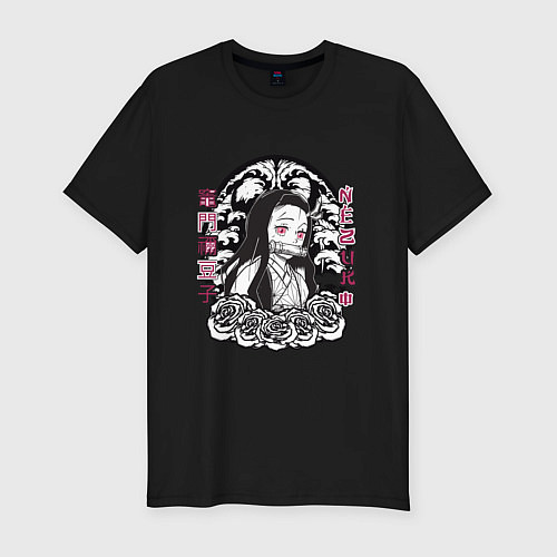 Мужская slim-футболка Клинок рассекающий демонов Незуко тату / Черный – фото 1