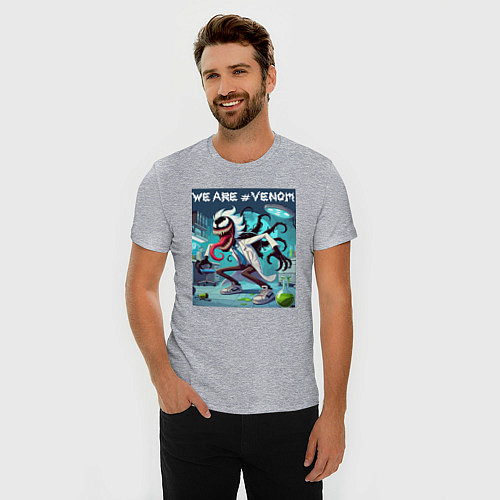Мужская slim-футболка Rick and Venom - ai art fantasy / Меланж – фото 3