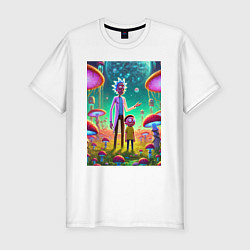 Футболка slim-fit Morty and Rick on a neon planet, цвет: белый