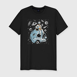 Мужская slim-футболка Скелет в космосе