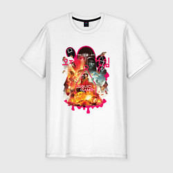 Футболка slim-fit Игра в кальмара персонажи, цвет: белый
