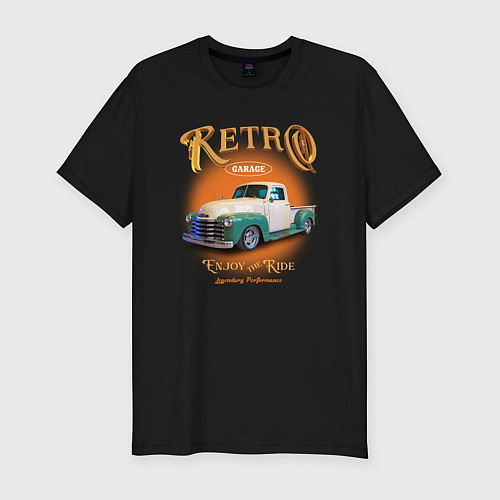 Мужская slim-футболка Ретро гараж и автомобиль Chevrolet Thriftmaster / Черный – фото 1