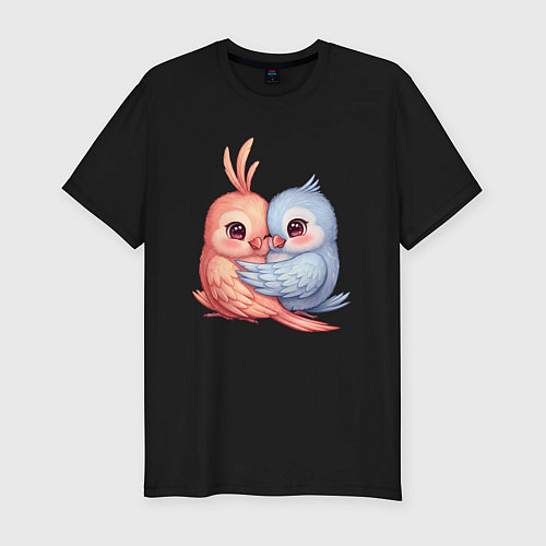 Мужская slim-футболка Влюбленные попугайчики / Черный – фото 1