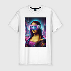 Мужская slim-футболка Джоконда в виртуальных очках - киберпанк