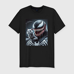 Футболка slim-fit Venom and funny kitten - ai art fantasy, цвет: черный