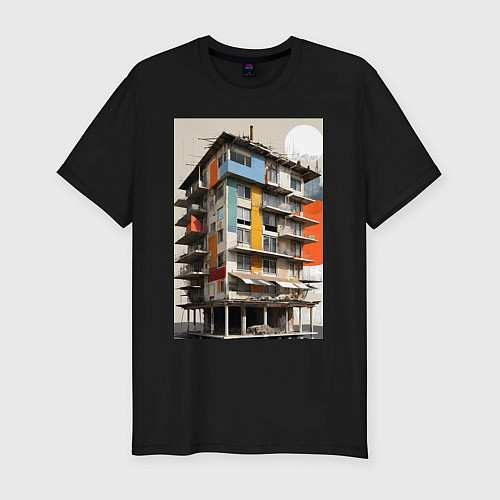 Мужская slim-футболка Старая панелька / Черный – фото 1