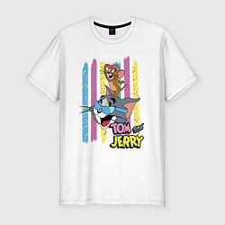 Мужская slim-футболка Том и Джерри - полосы