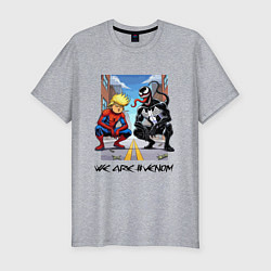 Мужская slim-футболка Трамп-паук и Веном сидят на кортах - нейроарт