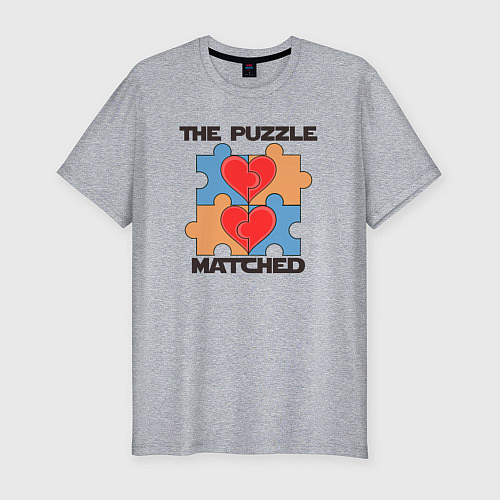 Мужская slim-футболка Пазл любви сложился / Меланж – фото 1
