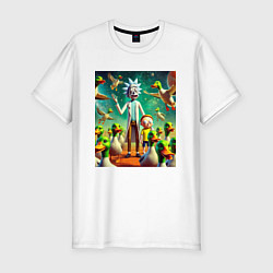 Мужская slim-футболка Рик и Морти среди уток - нейроарт