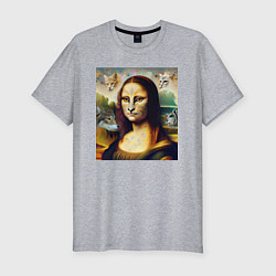 Футболка slim-fit Мона Лиза превращается в кошку, цвет: меланж
