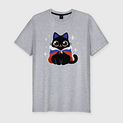 Футболка slim-fit Кот с флагом, цвет: меланж
