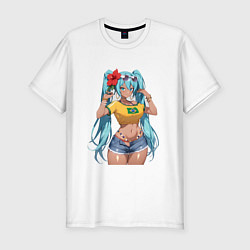 Футболка slim-fit Miku Hatsune с цветком, цвет: белый