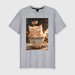 Футболка slim-fit Кошечка с короной в чашке, цвет: меланж