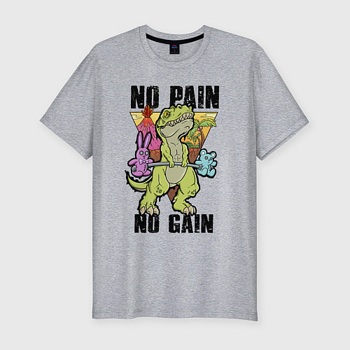 Мужская slim-футболка T Rex GYM - no pain no gain / Меланж – фото 1