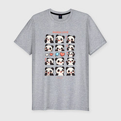 Мужская slim-футболка Панда и сердечки