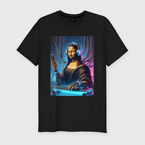 Мужская slim-футболка Mona Lisa cyberpunk - fantasy / Черный – фото 1