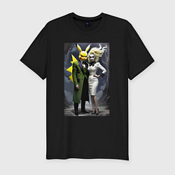 Футболка slim-fit Ведьма жена Пикачу - нейроарт фантазия, цвет: черный