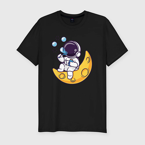 Мужская slim-футболка Космонавт и мыльные пузыри / Черный – фото 1