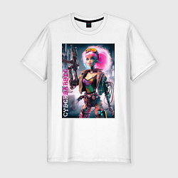 Футболка slim-fit Cyber Barbie with gun - ai art, цвет: белый