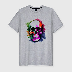 Мужская slim-футболка Череп с красочными брызгами