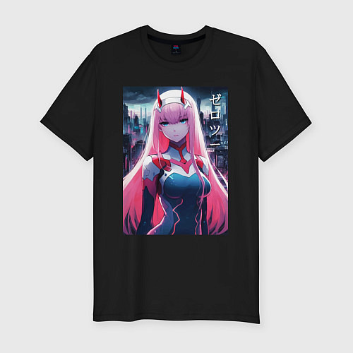 Мужская slim-футболка Darling in the Franxx - zero two - ai art / Черный – фото 1