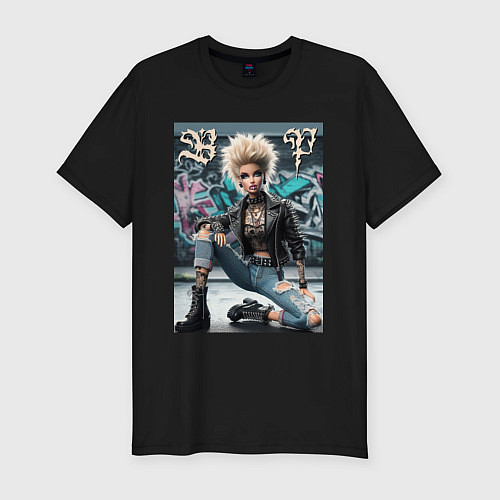 Мужская slim-футболка Barbie - punks not dead rock / Черный – фото 1
