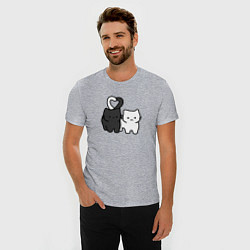 Футболка slim-fit Влюбленные котики - черный и белый, цвет: меланж — фото 2