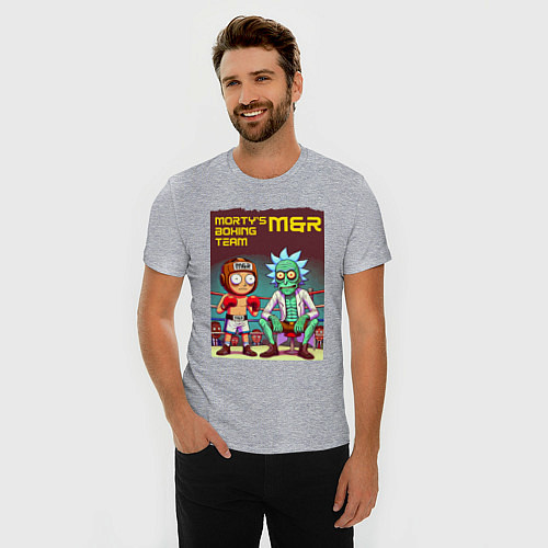 Мужская slim-футболка Mortys boxing team - ai art fantasy / Меланж – фото 3