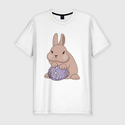 Мужская slim-футболка Пасхальный кролик с яйцом