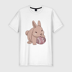 Мужская slim-футболка Маленький пасхальный кролик с яйцом