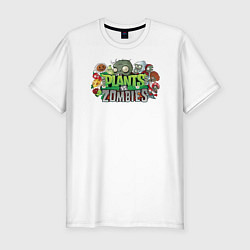 Мужская slim-футболка Зомби и растения