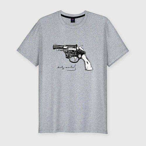 Мужская slim-футболка Andy Warhol revolver sketch / Меланж – фото 1
