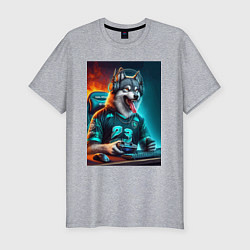 Мужская slim-футболка Волчара кибер спортсмен - нейроарт